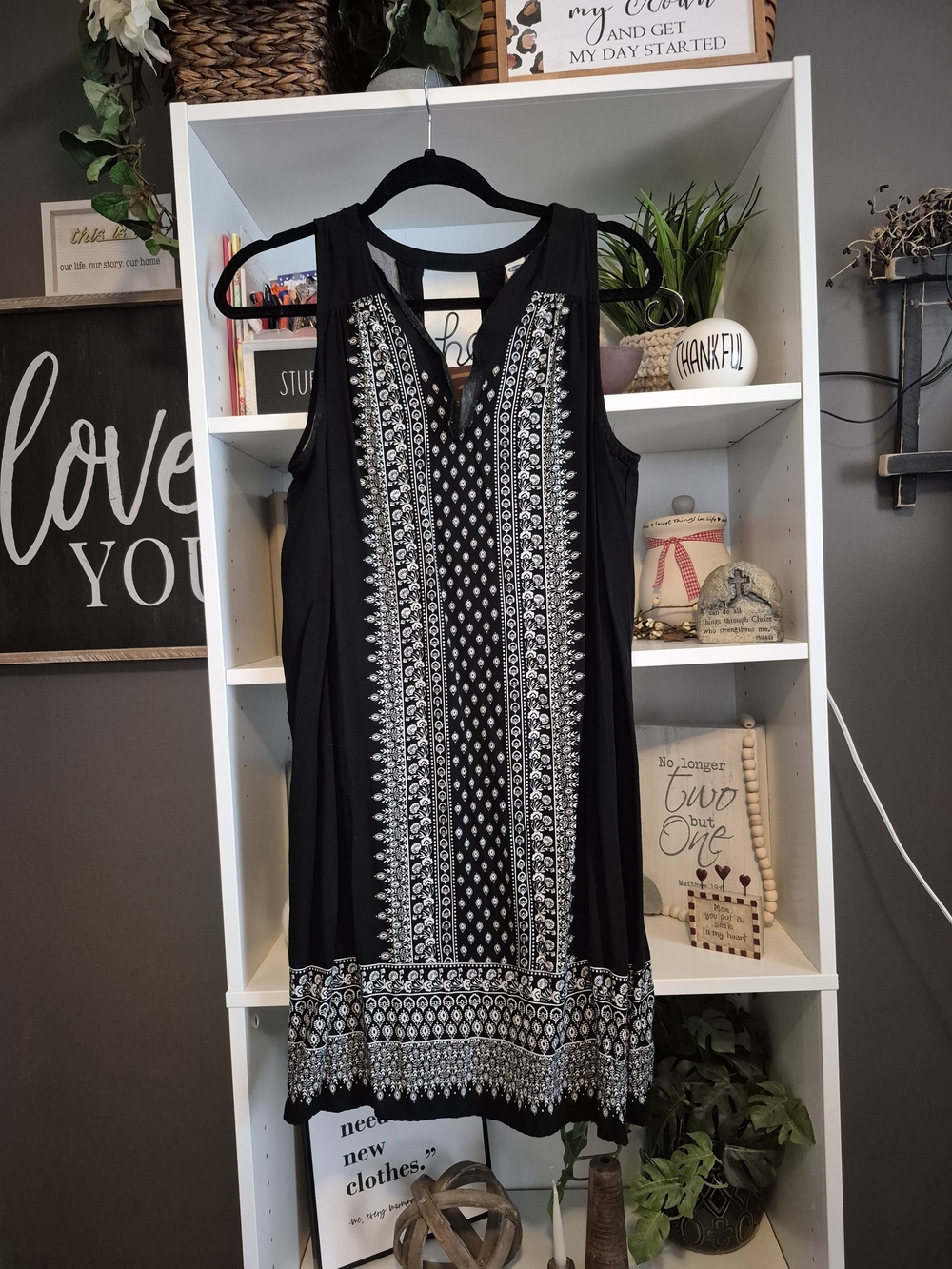 Old Navy Black Dress with White Embroidered-Style Accents